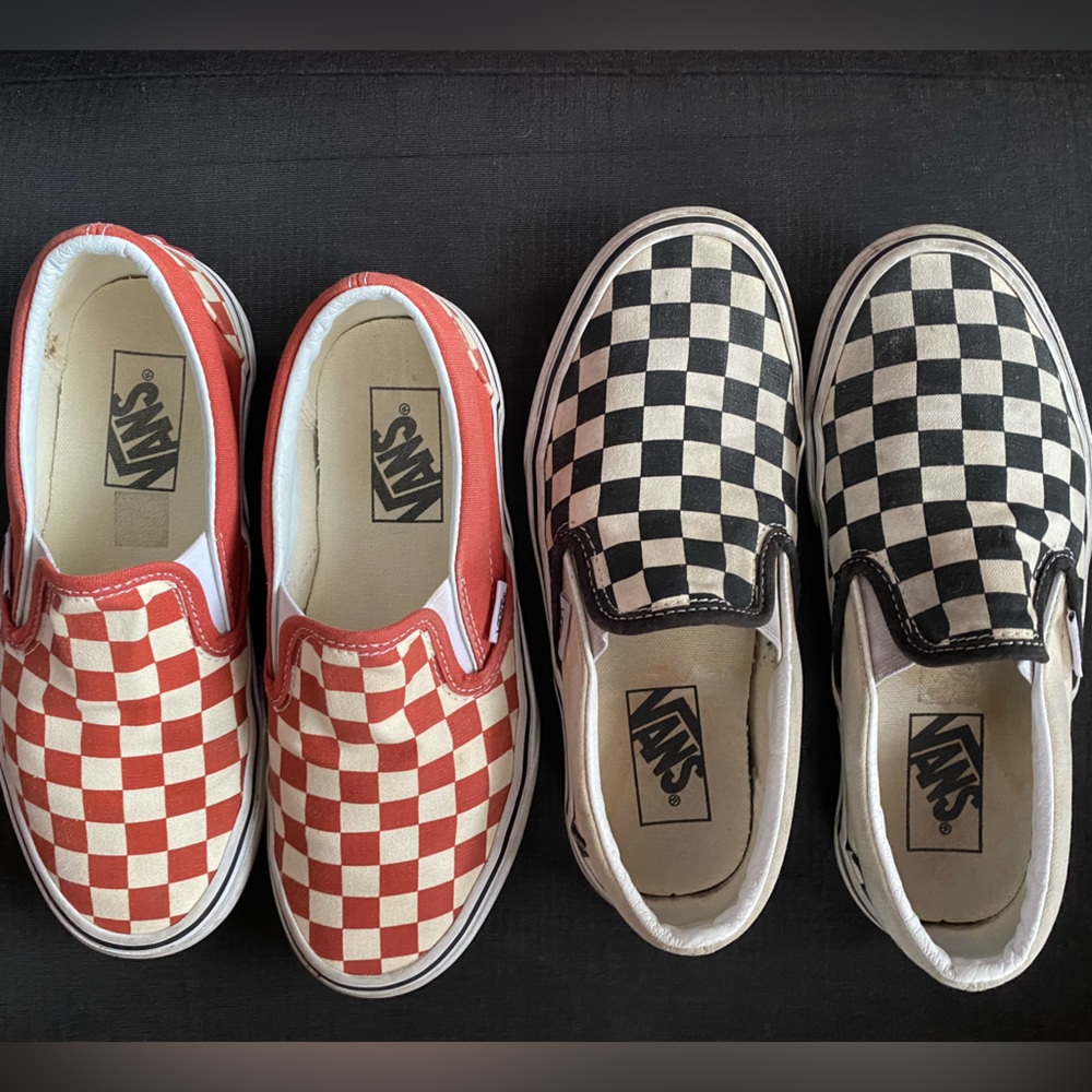 SOLD 2 Pair Vans Black and Clay Red Checkerboard Slip-Ons